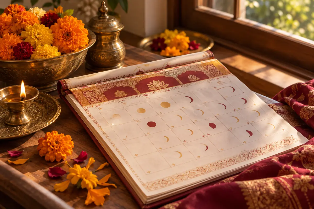 Calendar and flowers representing festival dates